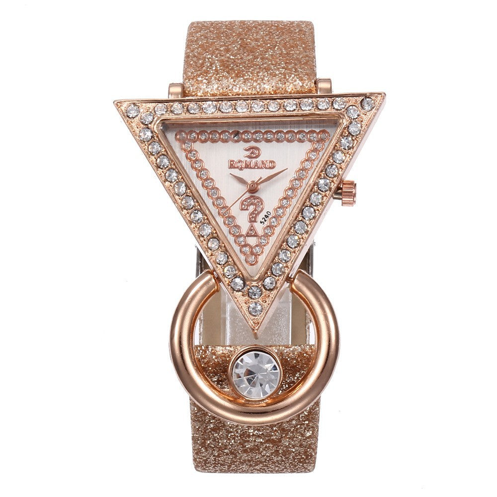 Women’s Stylish Watch Set – Triangular Diamond Quartz with Matte Strap