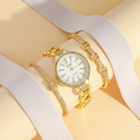 Ladies’ Fashion Round Diamond Quartz Watch & Bracelet Set