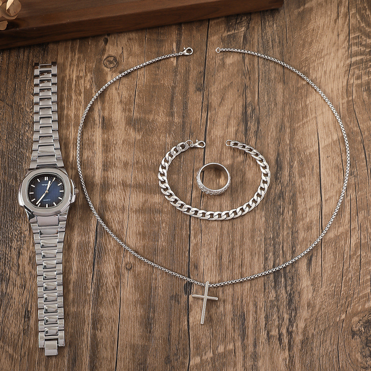 Men’s Business Watch & Jewelry 4pcs Gift Set