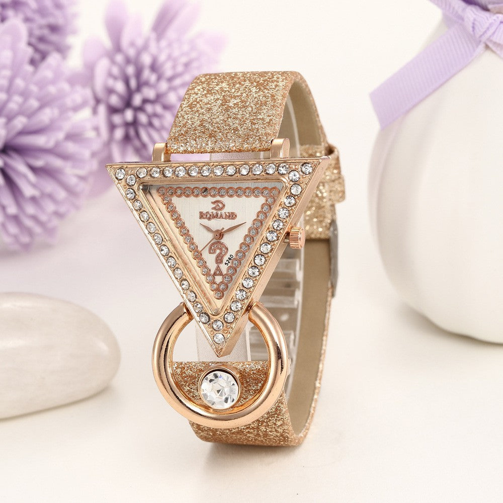 Women’s Stylish Watch Set – Triangular Diamond Quartz with Matte Strap