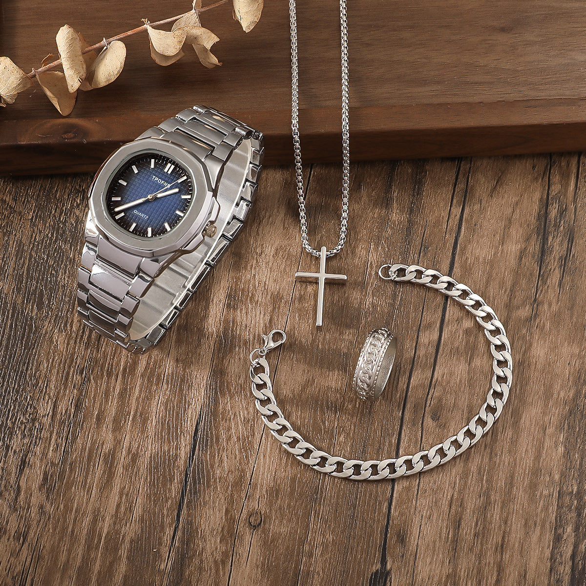 Men’s Business Watch & Jewelry 4pcs Gift Set