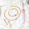 Ladies’ Stylish Purple Leather Gradient Quartz Watch & Matching Accessories Set