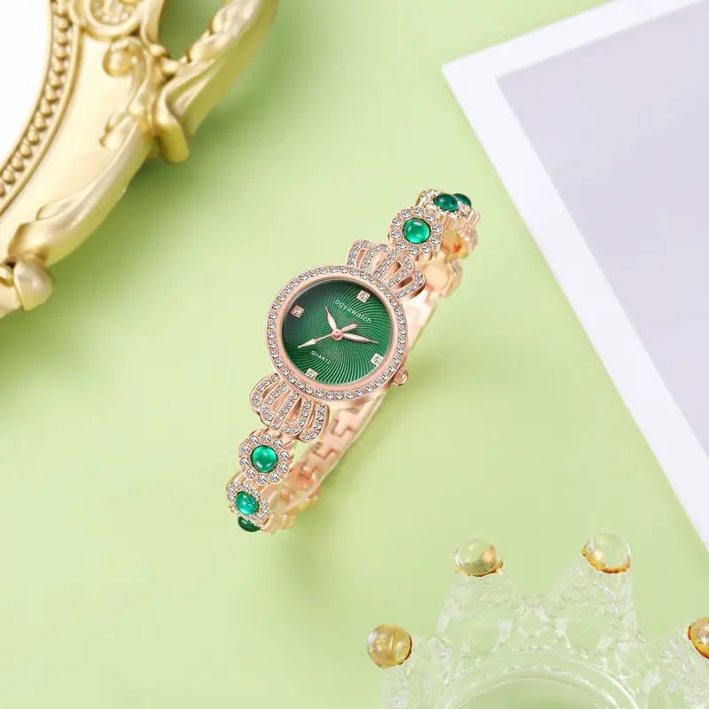 Diamond Steel Watch + Heart Bracelet Gift Set