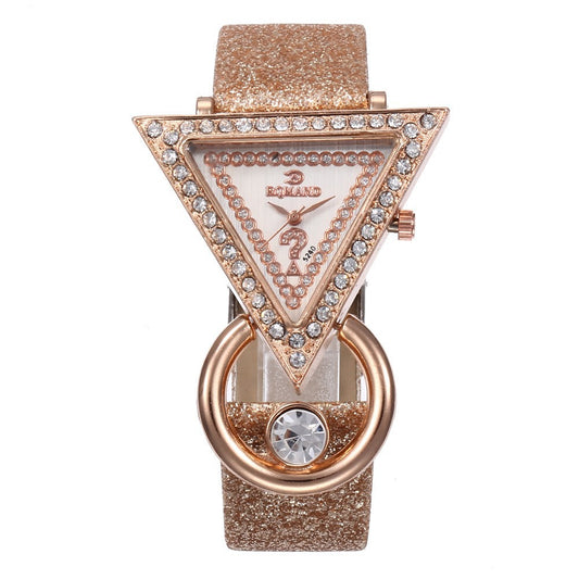 Women’s Stylish Watch Set – Triangular Diamond Quartz with Matte Strap