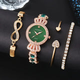 Diamond Steel Watch + Heart Bracelet Gift Set