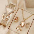 Women’s Stylish Watch Set – Triangular Diamond Quartz with Matte Strap