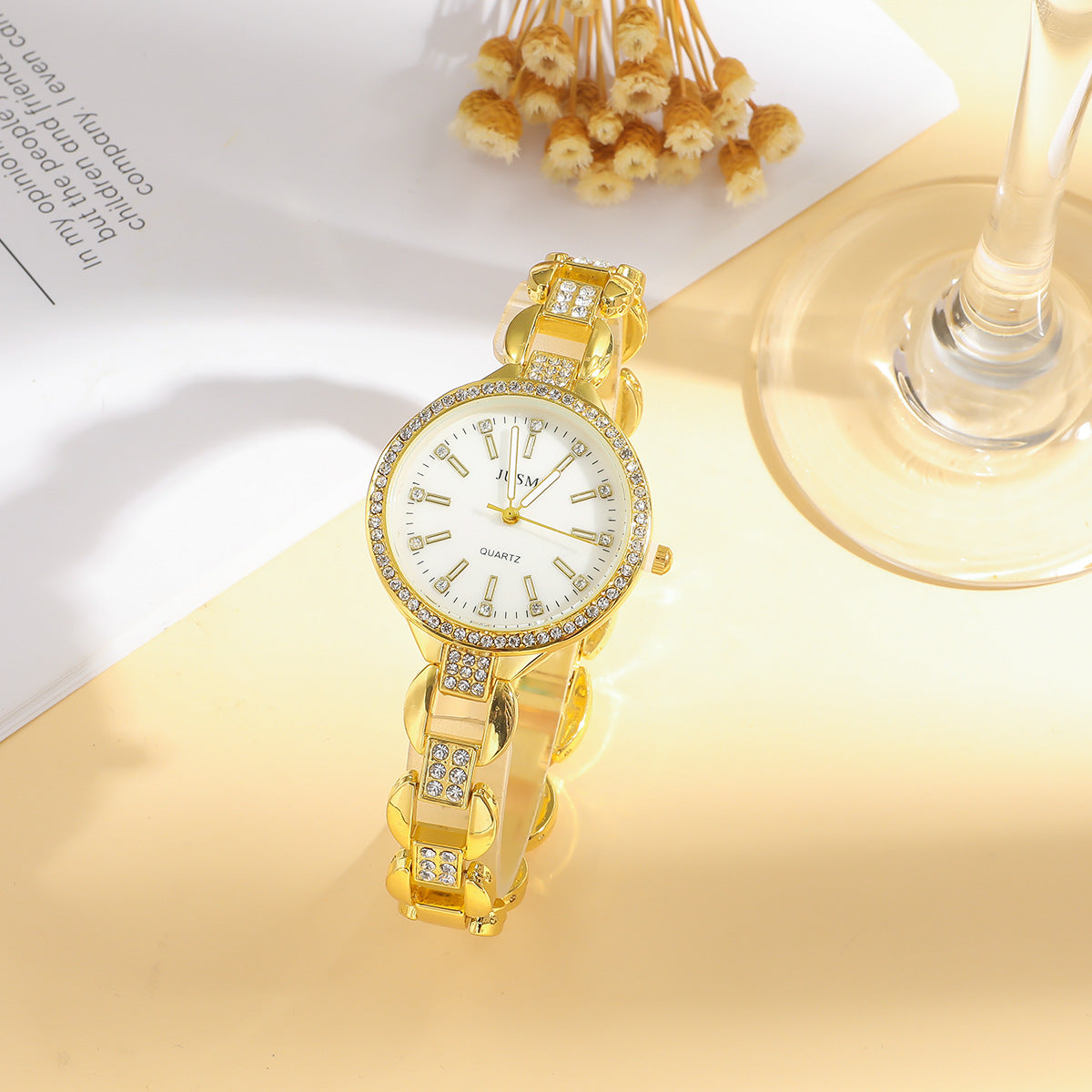Ladies’ Fashion Round Diamond Quartz Watch & Bracelet Set