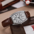 Women’s 3PCS Vintage Barrel Watch Set – Leather Strap Watch with Crystal Rhinestone Bracelets