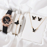 Chic Butterfly Ladies Leather Watch Set – Stylish Accessory Set