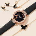 Chic Butterfly Ladies Leather Watch Set – Stylish Accessory Set