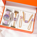 Ladies’ Stylish Purple Leather Gradient Quartz Watch & Matching Accessories Set