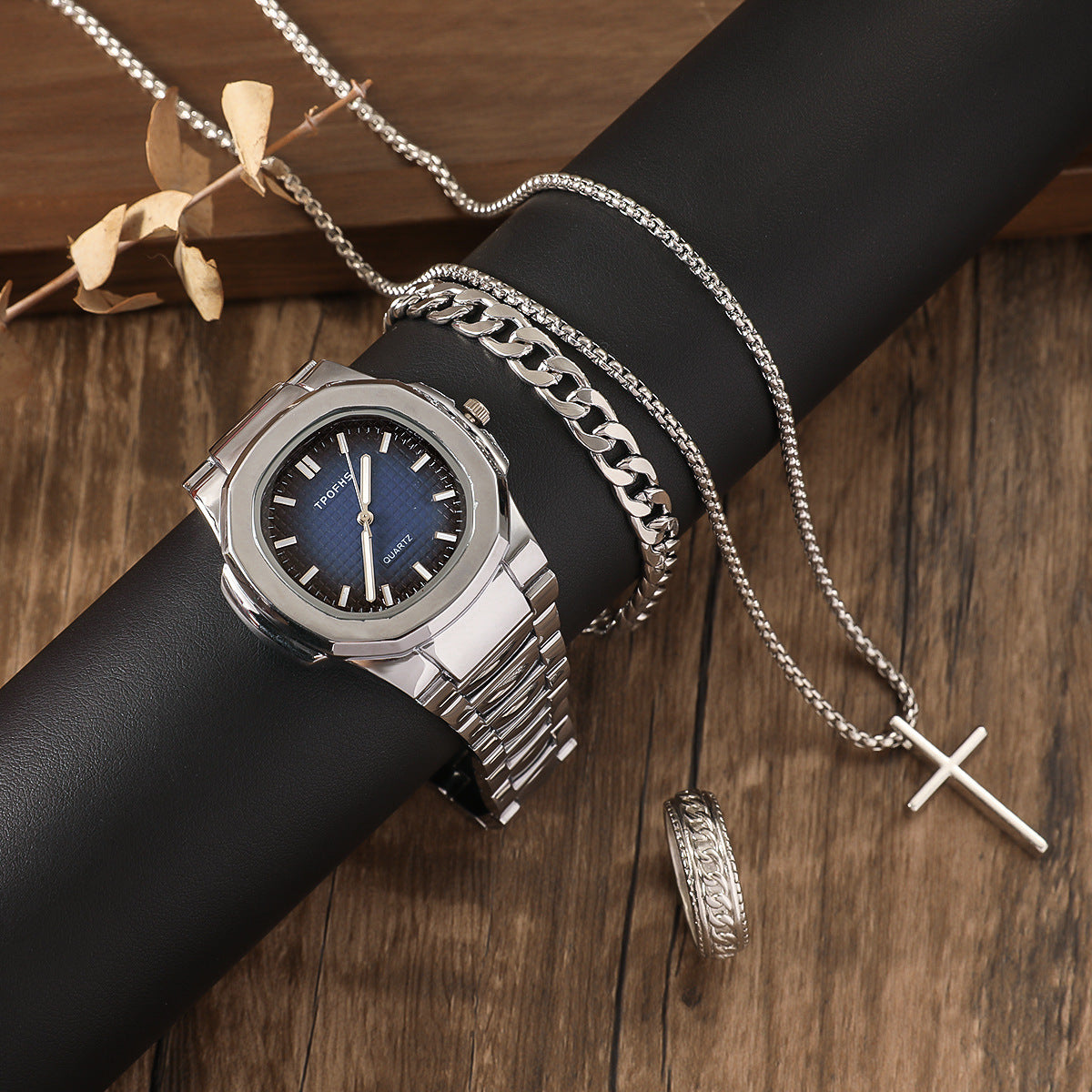 Men’s Business Watch & Jewelry 4pcs Gift Set